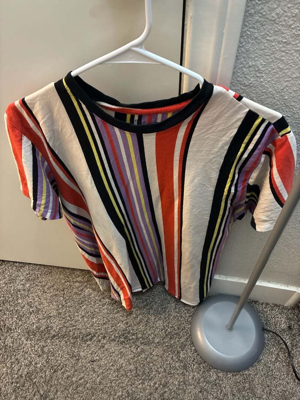 San Francisco Work Shirts Multi-Color Vertical Striped Short Sleeve T-Shirt